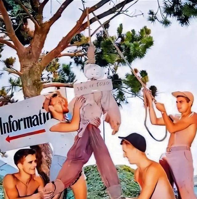 老照片：轰动美国的无头女孩奥尔加绞死“东条英机”的美国士兵